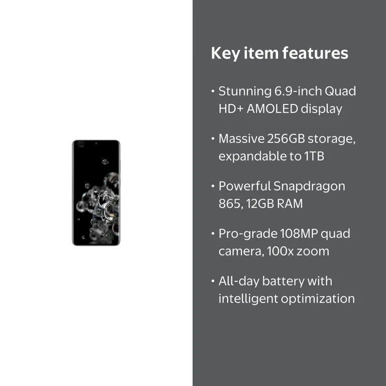 SAMSUNG Unlocked Galaxy S20 Ultra, 256GB Gray - Smartphone