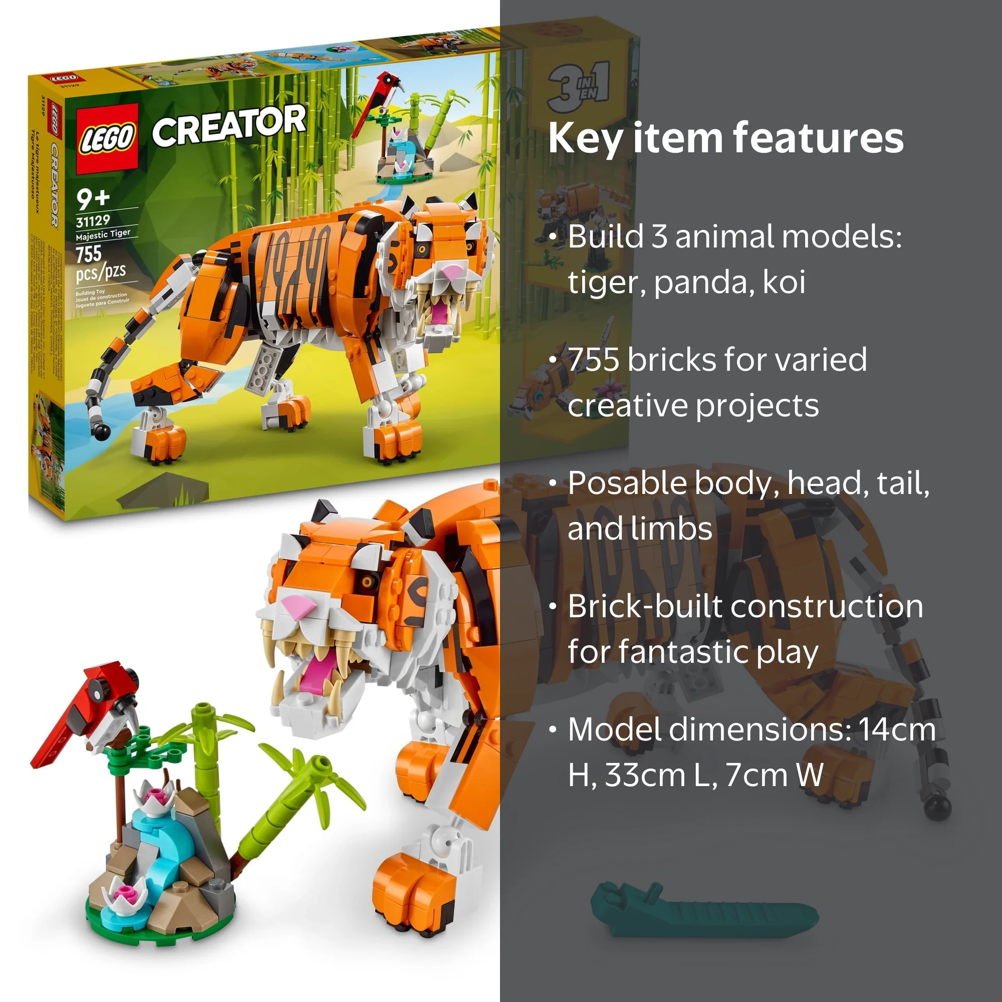 LEGO, Creator 3 in 1 Majestic Tiger Building Toy, 31129, 755