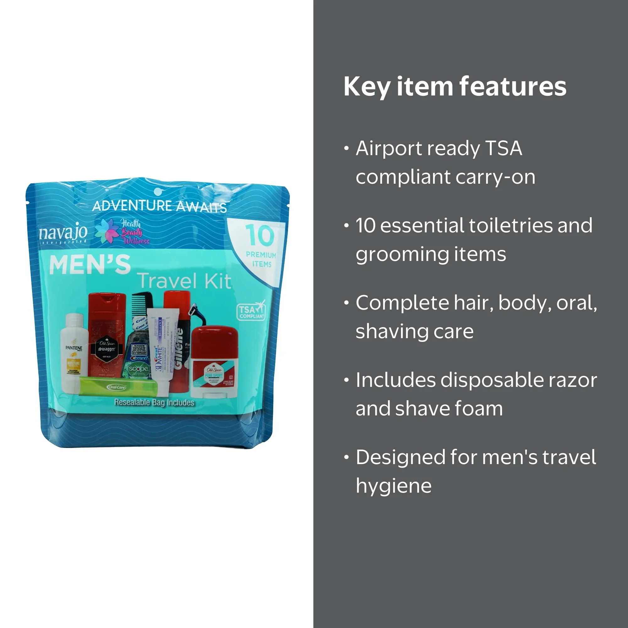 Handy Solutions Men's Travel Shaving Kit, 9 Pieces, Razor