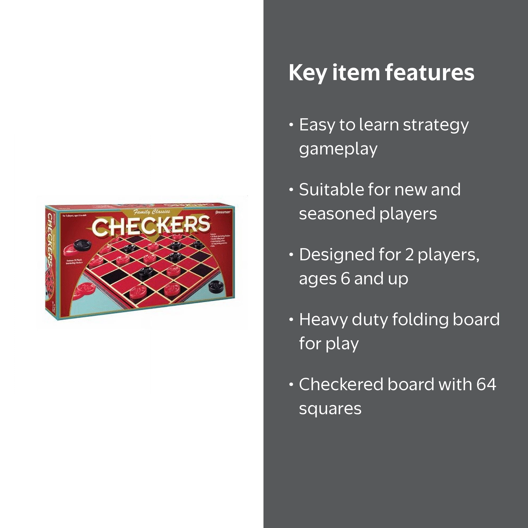 Continuum Games Classic Checkers Set, Heavy-Duty Board with