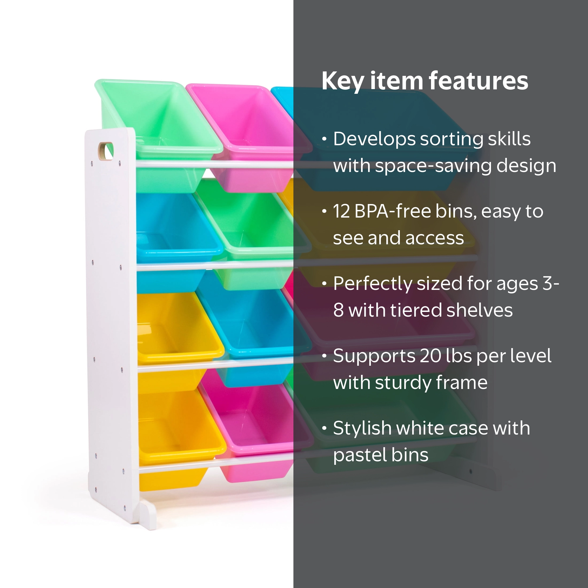 Humble Crew Toy Storage Organizer, 12 Removable Bins, White, Pink