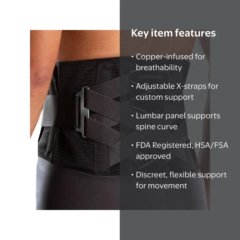 Copper Fit X-Back Brace, L/XL Size, Curved Lumbar Panel