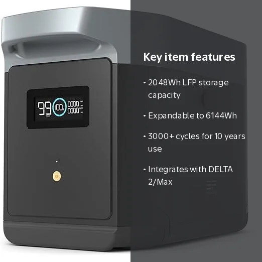 EF EcoFlow, Delta 2 Max Extra Battery, 2048Wh LiFePO4, Black