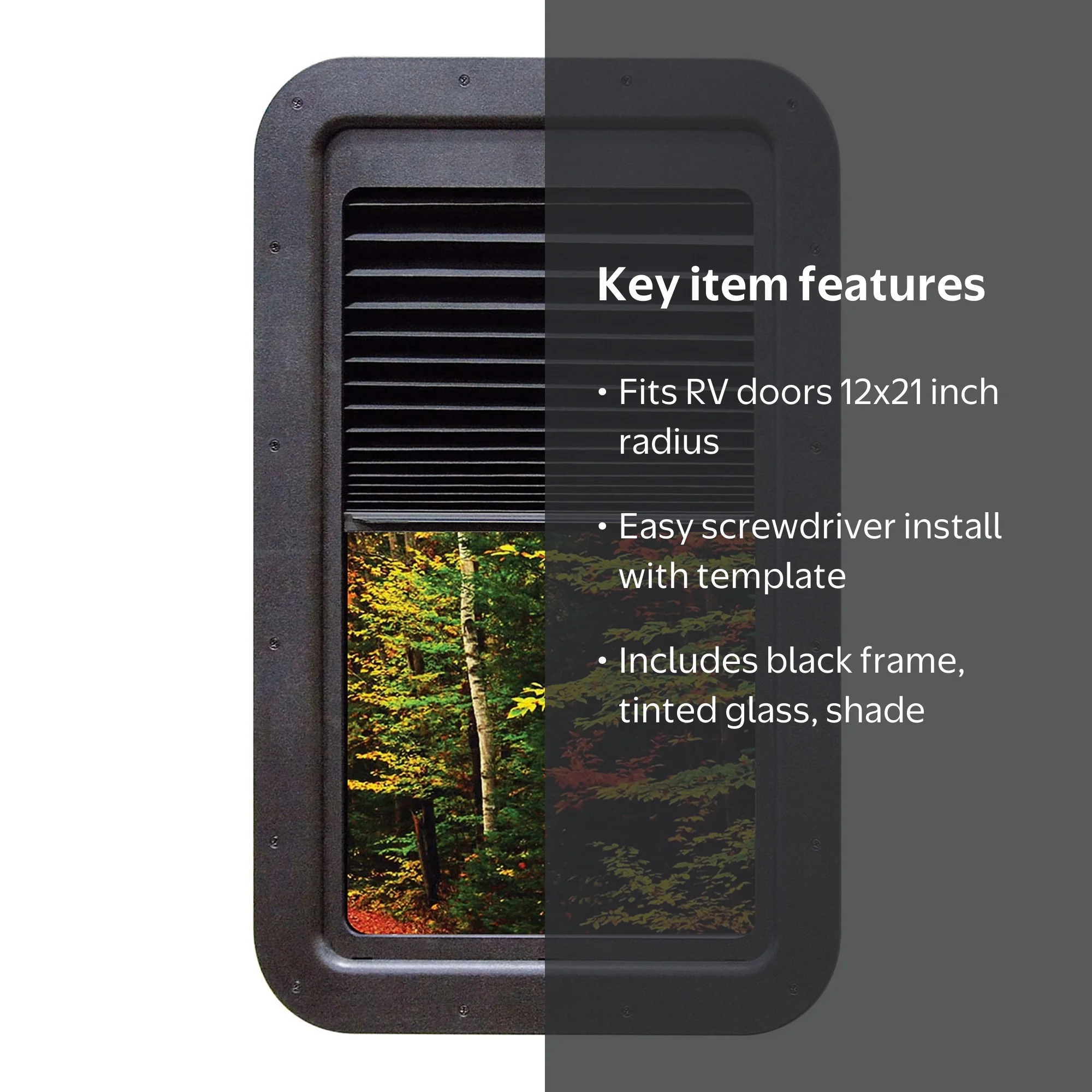 AP Products, Slim Shade for RV Door Window, 015-201512, Black