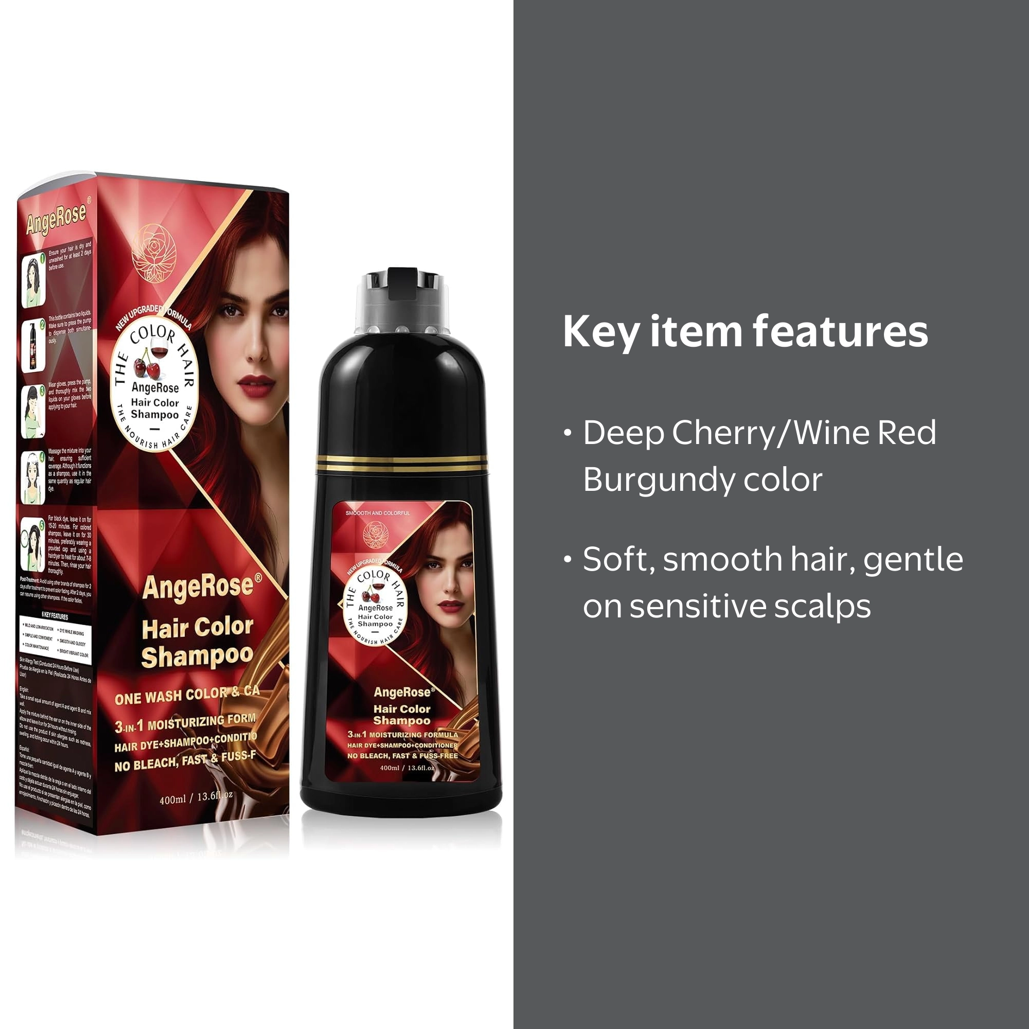 AngeRose Hair Color Shampoo Cherry/Wine Red Burgundy - 30 Mins No