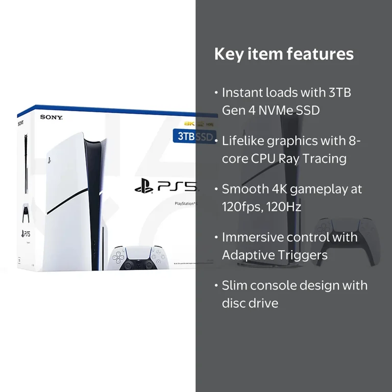 New PlayStation 5 Slim, 3TB SSD, Disc Drive, AMD Ryzen 8 Core CPU
