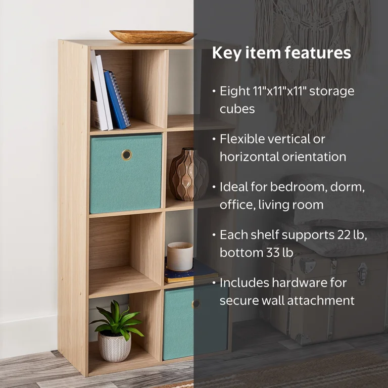 Mainstays 8 Cube Storage Organizer Bookcase, Spring Pine - Walmart.com