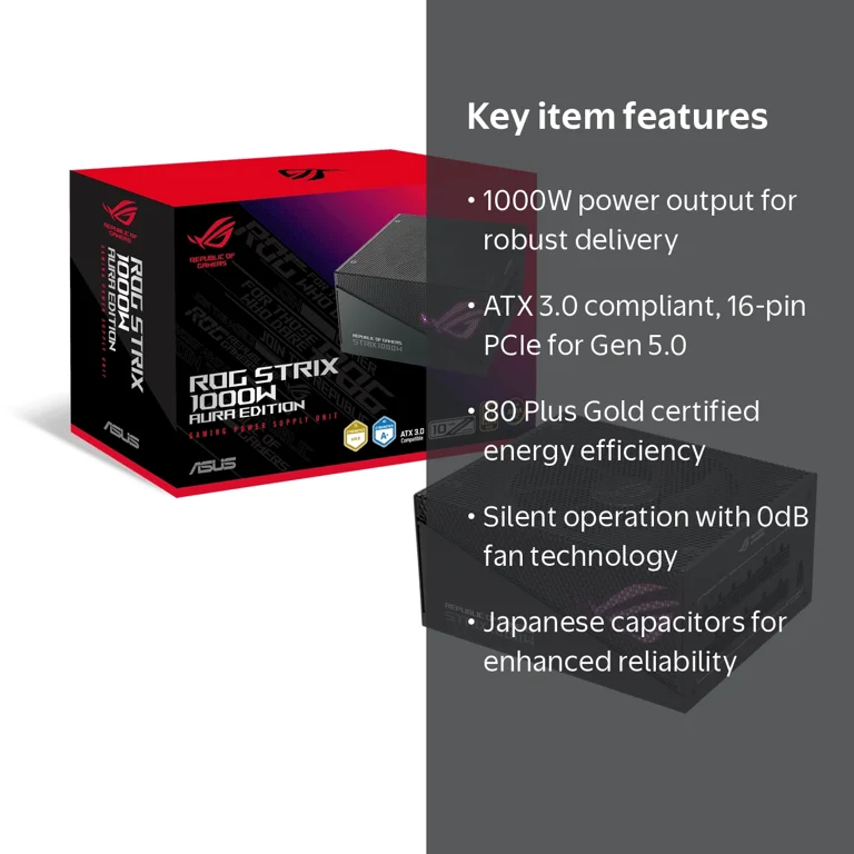 ASUS, Power Supply, ROG Strix 1000W Gold Aura Edition, Fully