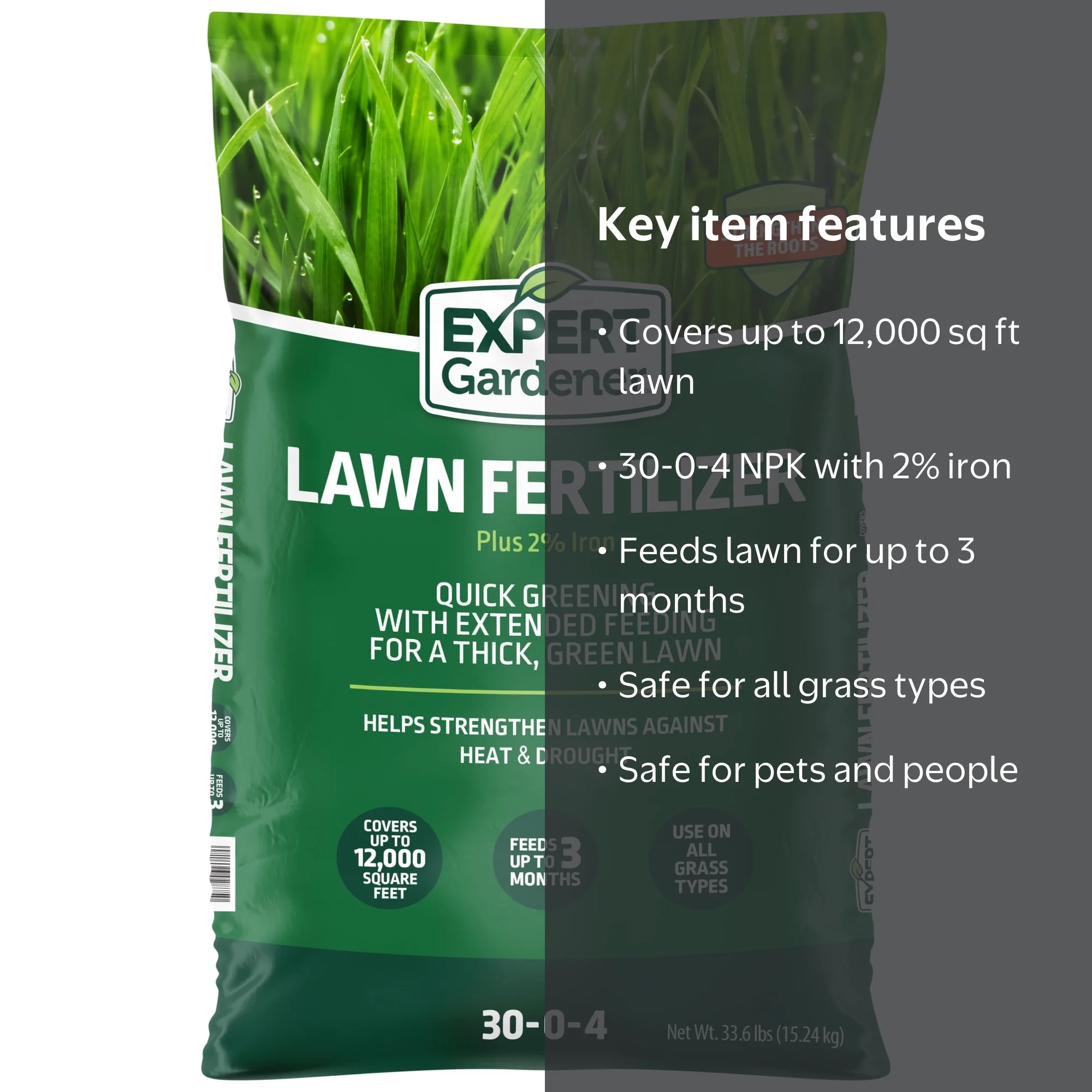 Expert Gardener Lawn Food Fertilizer 30-0-4 with 2% Iron, 33.6 lb