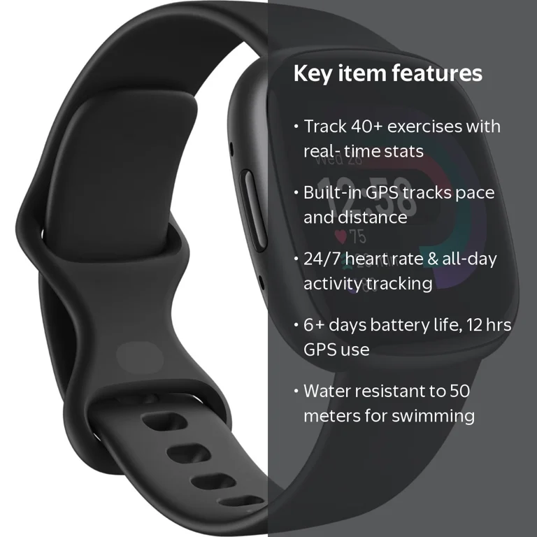 Google Fitbit, Versa 4 Smartwatch, Black Graphite Aluminum