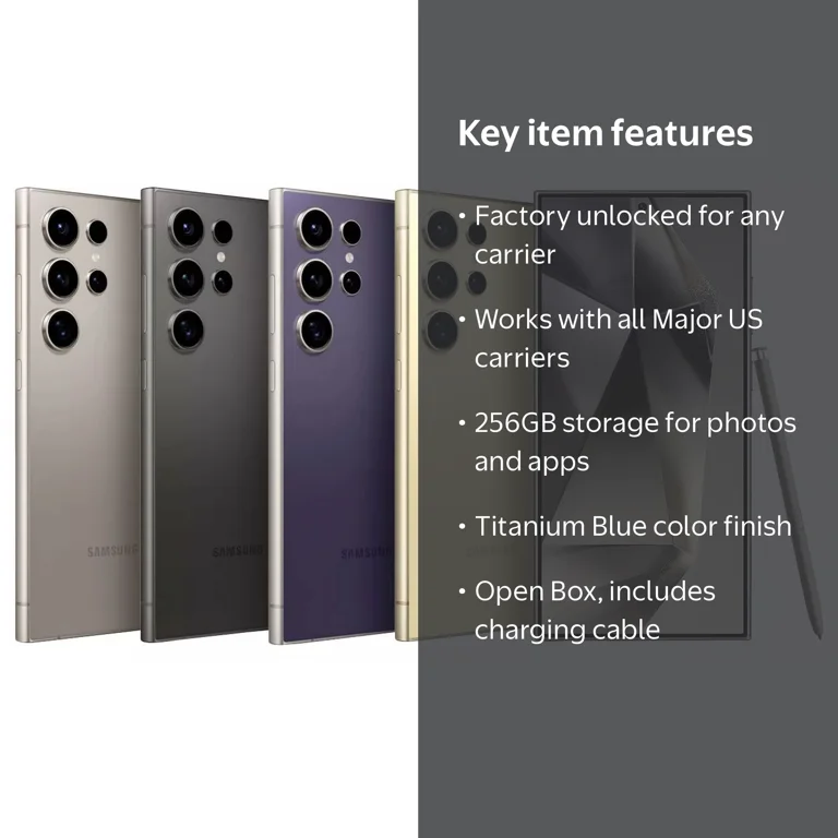 Open Box Samsung Galaxy S24 Ultra 5G SM-S928U 256GB Titanium Blue