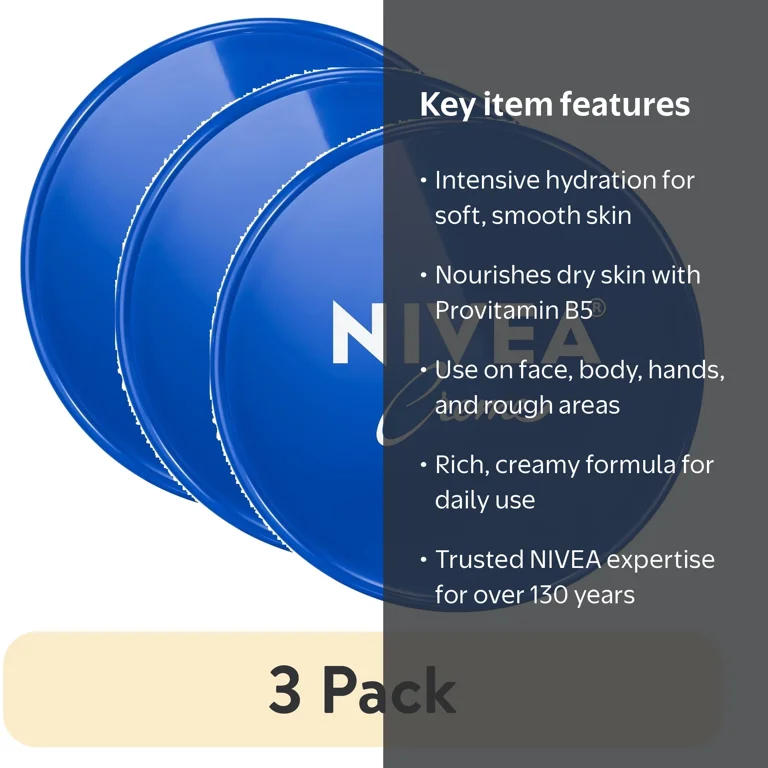 3 pack) NIVEA Creme Body, Face and Hand Moisturizing Cream