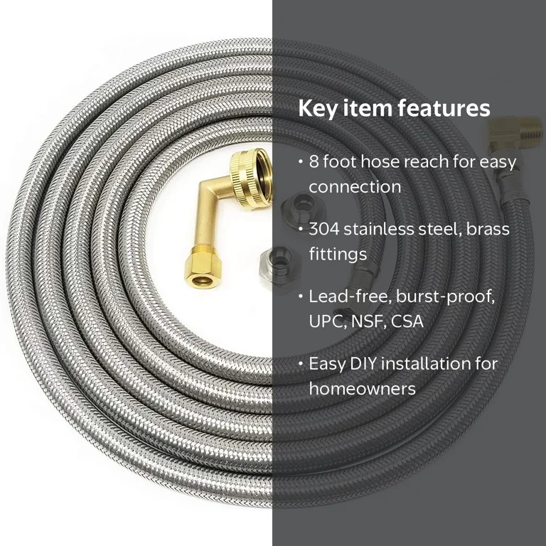 Roastove Universal Dishwasher Installation Kit – 6ft Stainless Steel Burst-Proof Hose, 3/8" Compression Fittings, Adapters & Power Cord Included