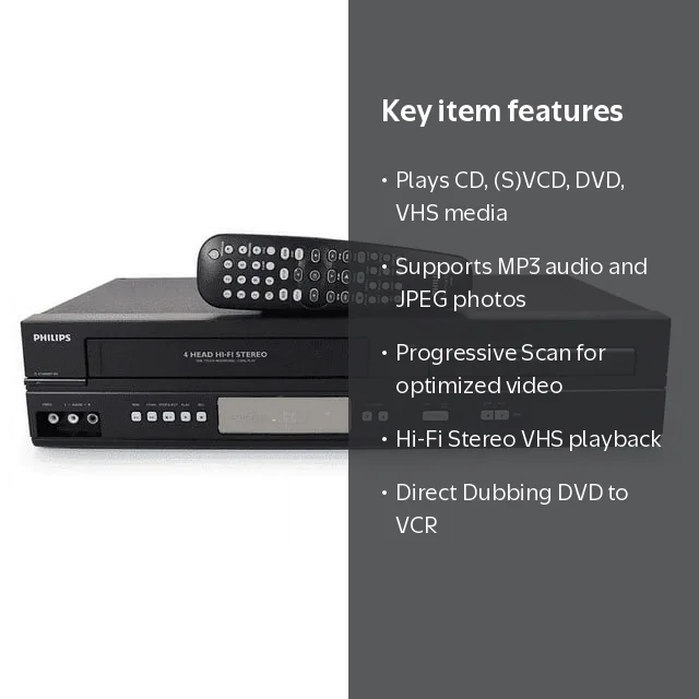 Philips DVP3345V All-in-One DVD/VCR Player Combo - Plays VHS