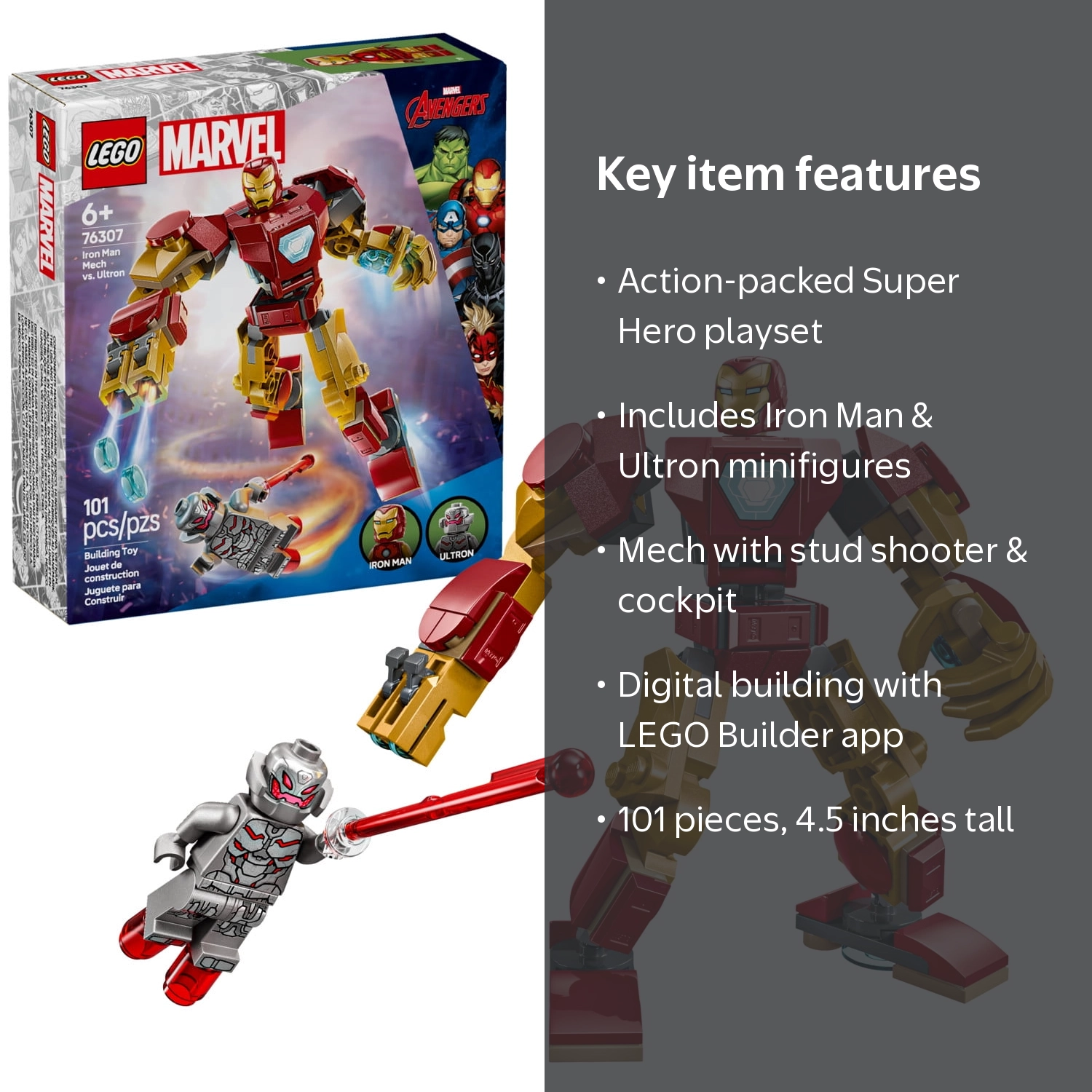 LEGO, Marvel Iron Man Mech vs Ultron Building Toy Set 76307