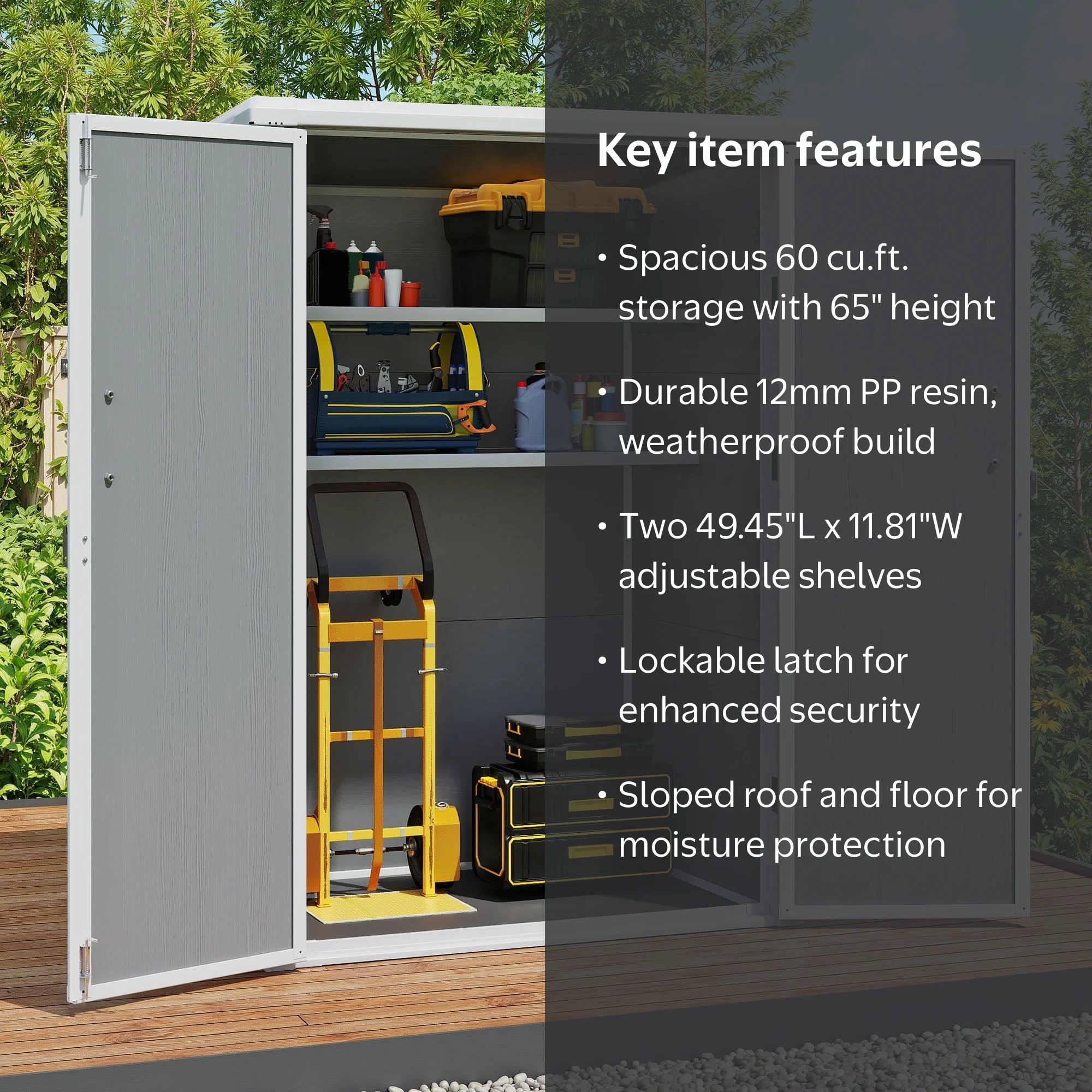 Uforic 60 Cu.Ft Outdoor Storage Shed, Weatherproof Tall Plastic