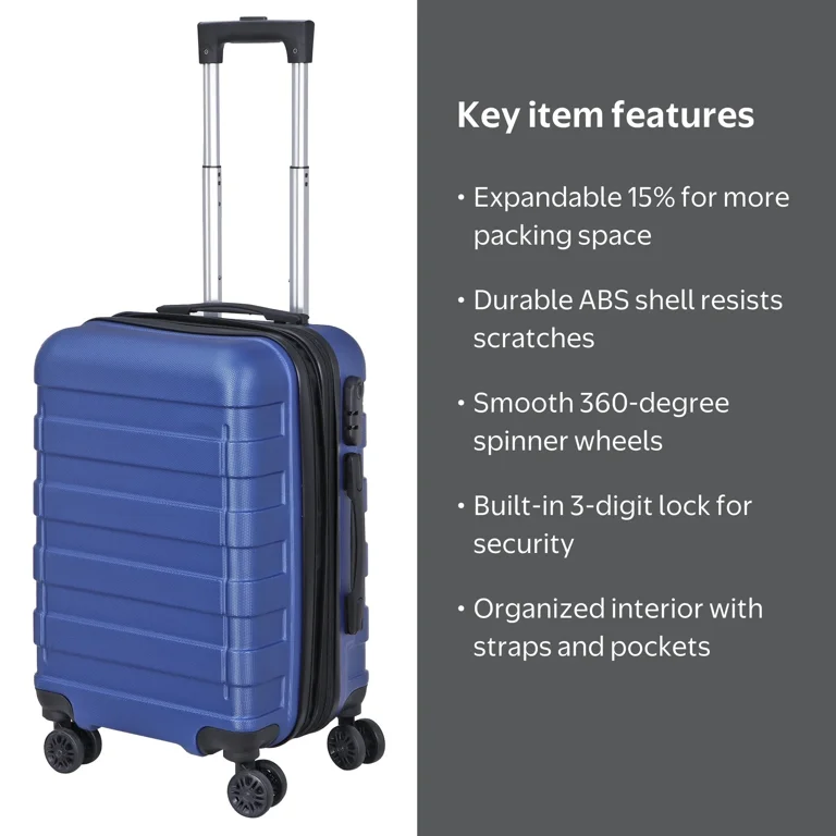 HomGarden, Carry On Luggage, 22-inch Blue, Hardside Spinner TSA