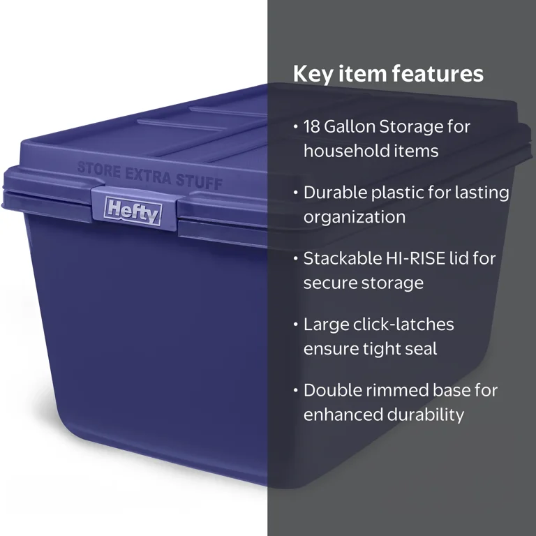 Hefty HI-RISE 18 Gallon Large Latching Storage Bin, Plastic