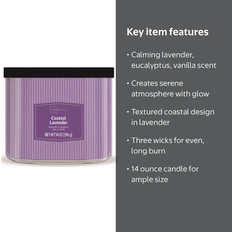 Mainstays 3-Wick Textured Wrap Coastal Lavender 14-Ounce Candle