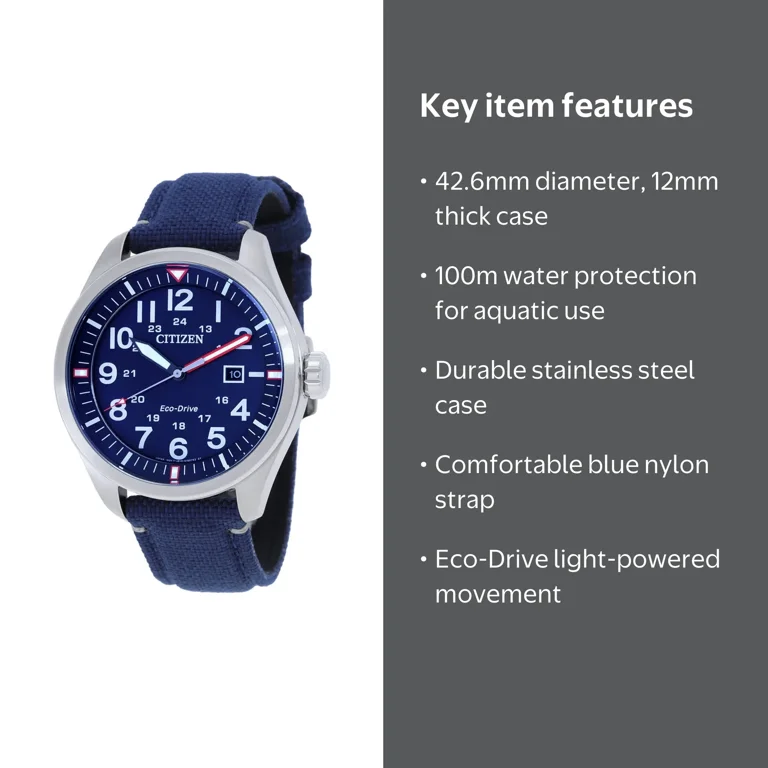 CITIZEN Eco-Drive Blue Dial Men's Watch, 42.6mm Case, Nylon Band
