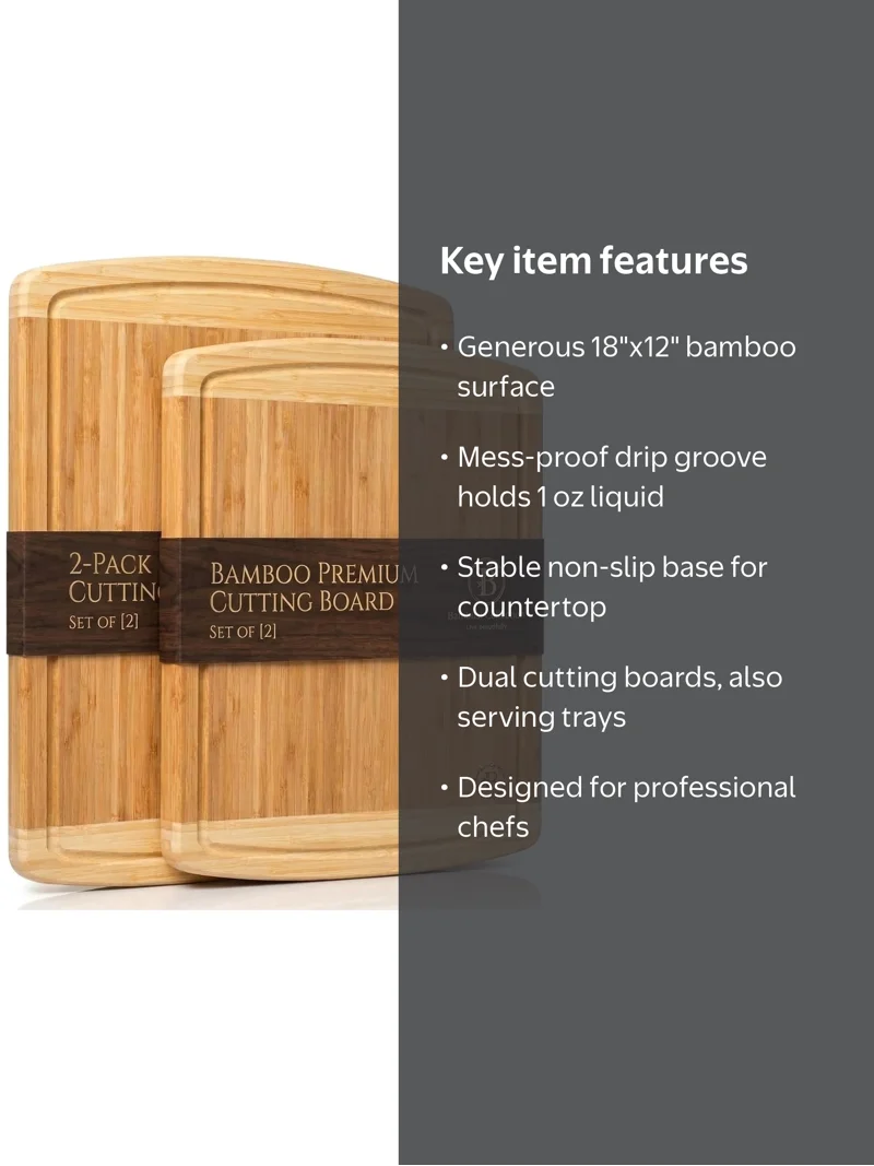 Premium Thick Bamboo Cutting Board Set of 2 Large Chopping Board