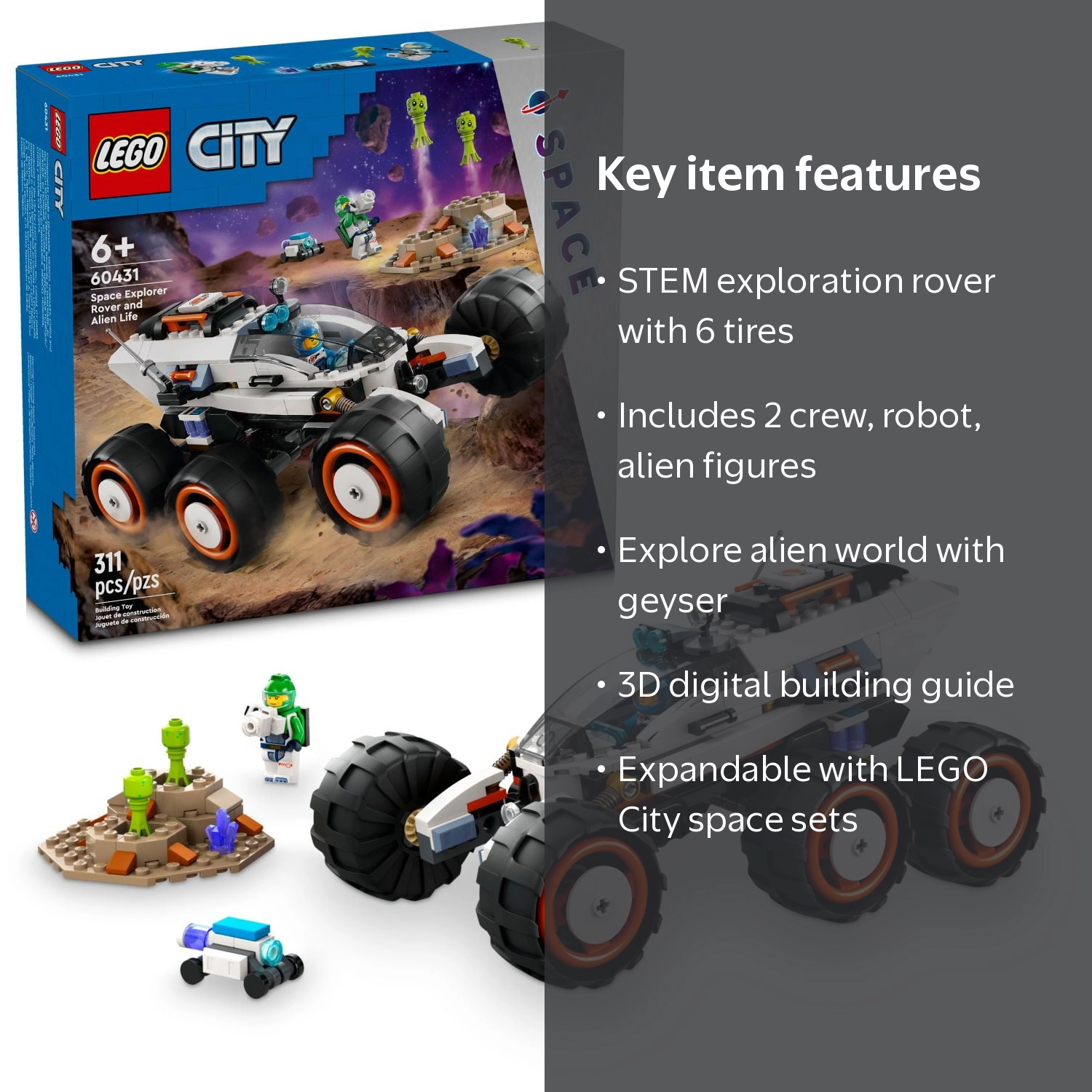 LEGO City Space Explorer Rover and Alien Toy, 60431, 2 Minifigs