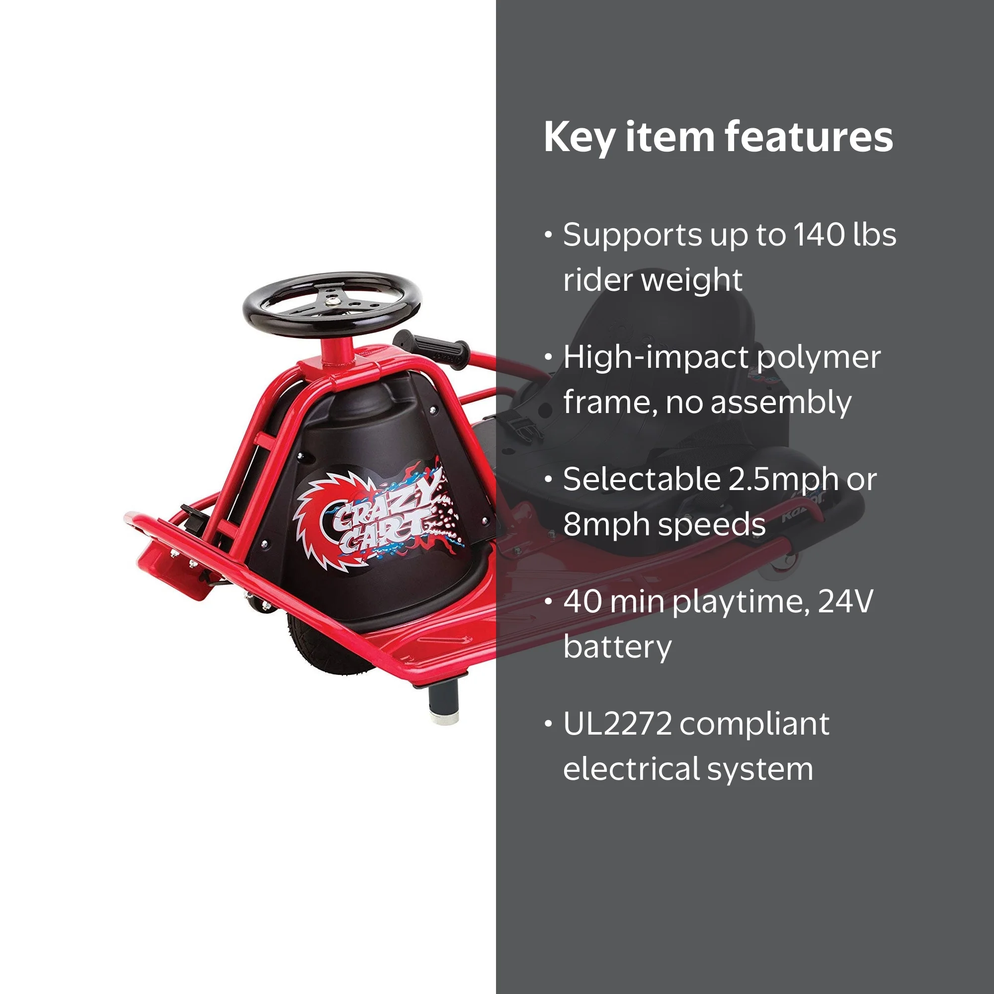 Razor Crazy Cart Shift Electric 360 Spinning Drifting Kids Outdoor
