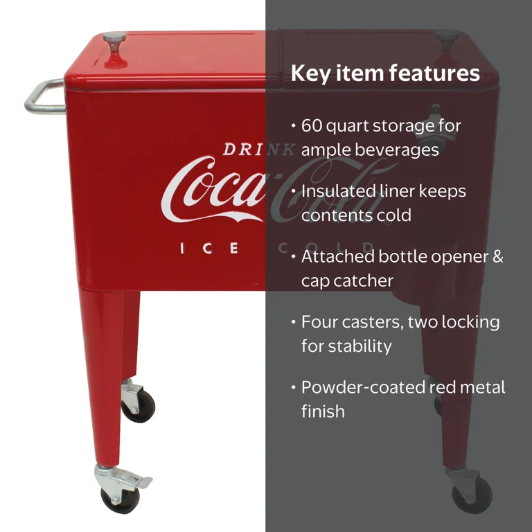 Leigh Country, Metal Embossed Retro Outdoor Cooler, 60 Qt, Red
