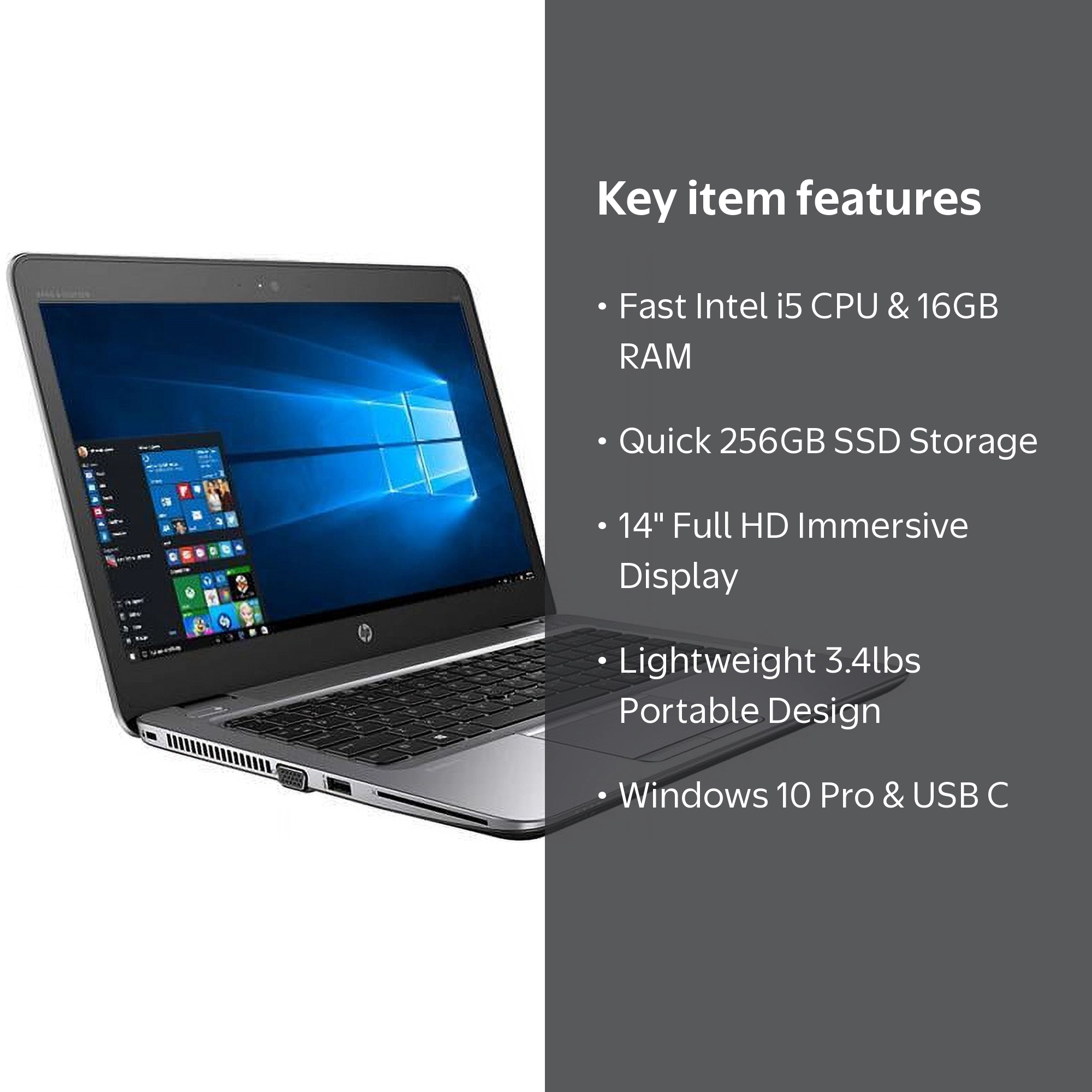 HP, EliteBook 840 G3 Laptop, Intel Core i5 6th Gen 6300U, 16 GB