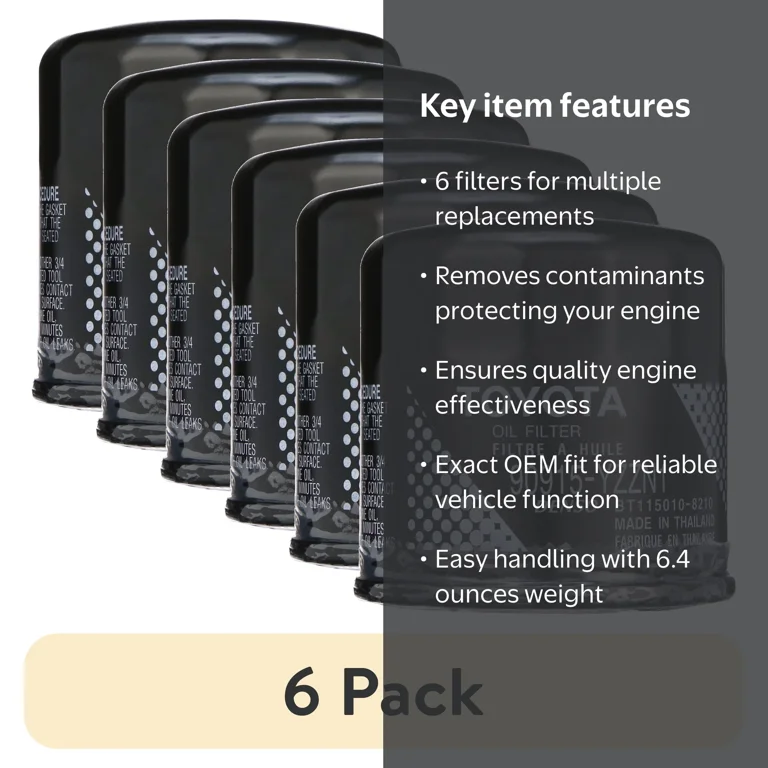 6 pack) Toyota 90915-YZZN1 Original Equipment Oil Filter for