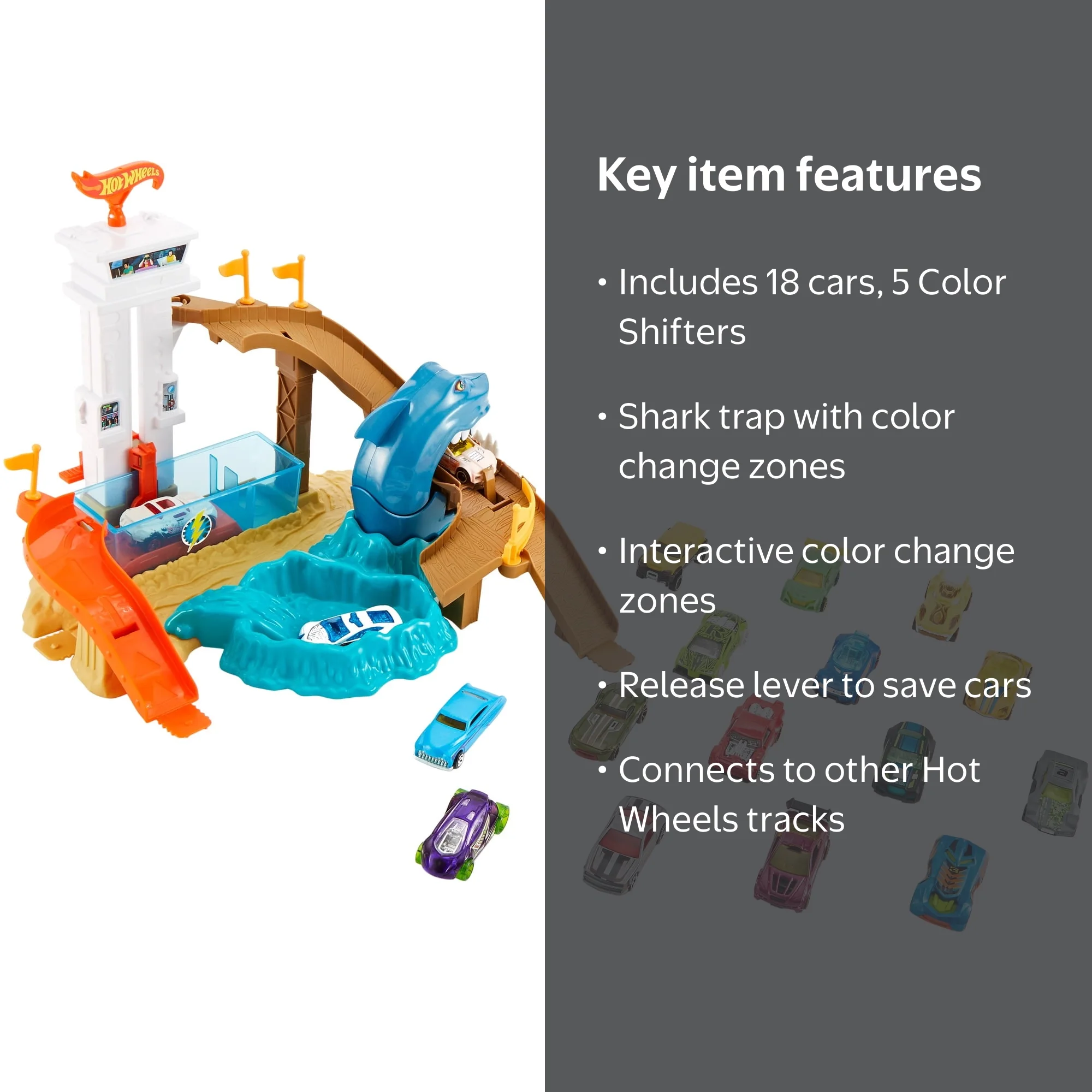 Hot Wheels Sharkport Showdown Giant Trackset with 18 Cars
