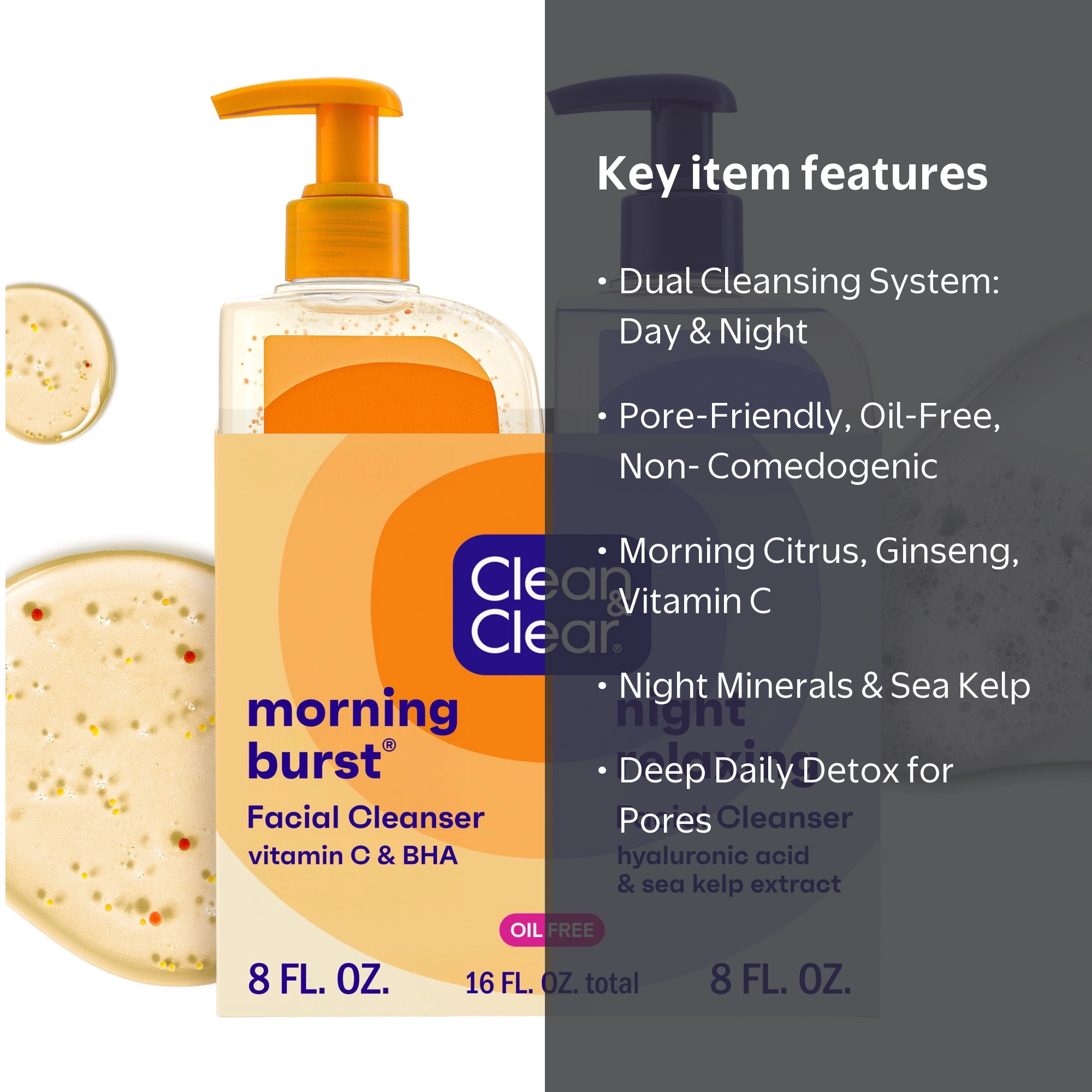 Clean & Clear Day and Night Acne Face Wash, Oil-Free, 8 fl oz (2