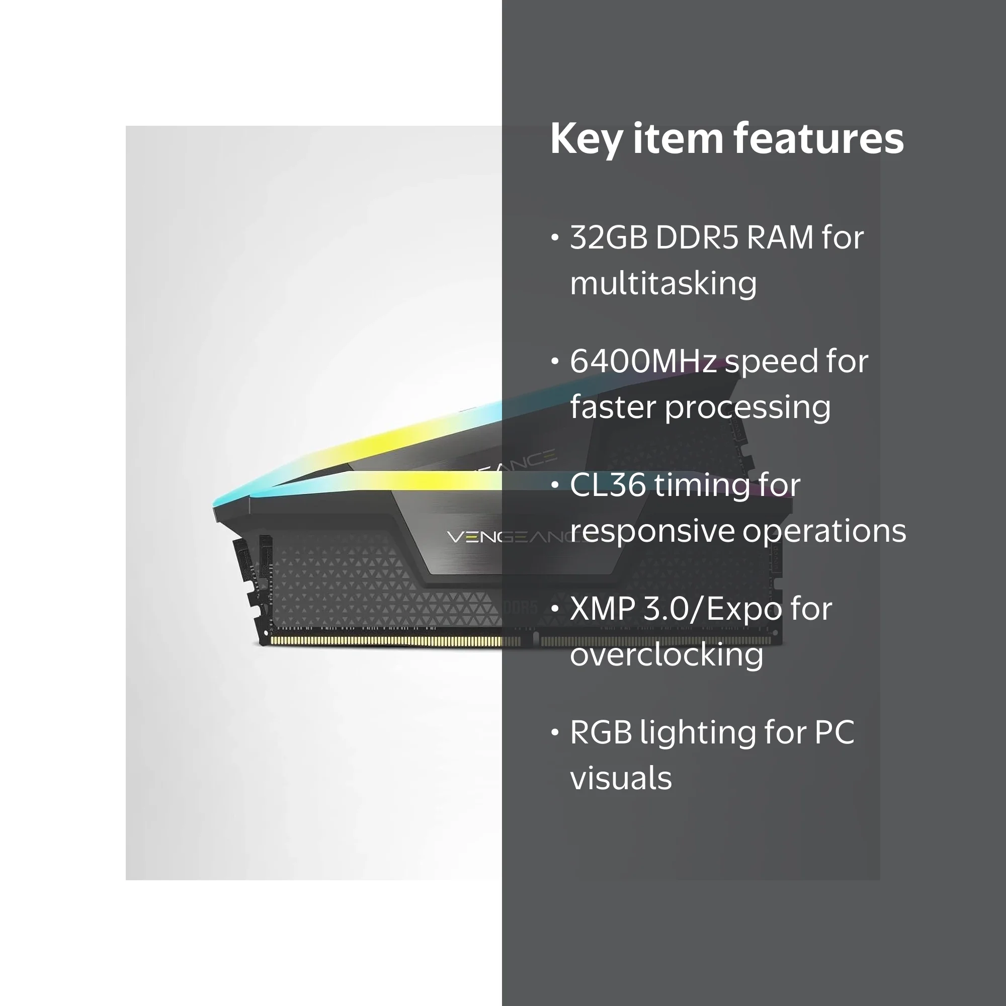 CORSAIR Vengeance RGB 32GB Computer Gaming Ram (2 x 16GB) Internal