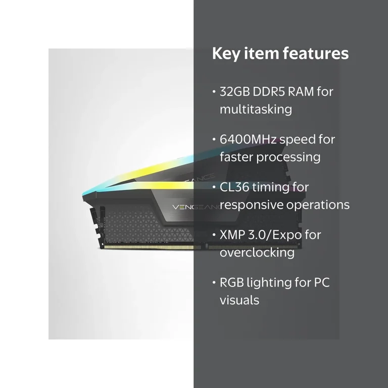 CORSAIR Vengeance RGB 32GB Computer Gaming Ram (2 x 16GB) Internal