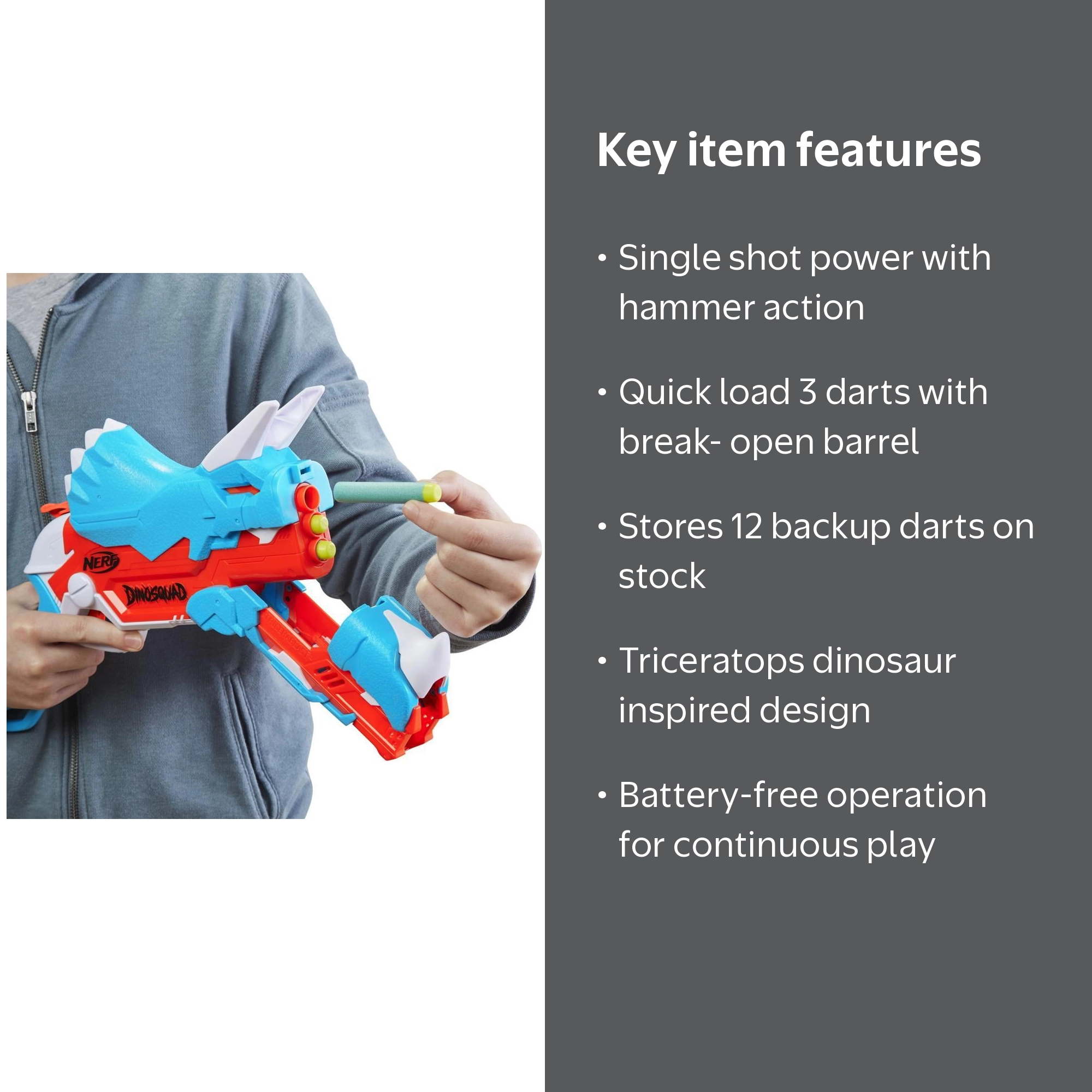 Nerf DinoSquad Tricera Dart Blaster, 12 Darts, Kids Outdoor Toy