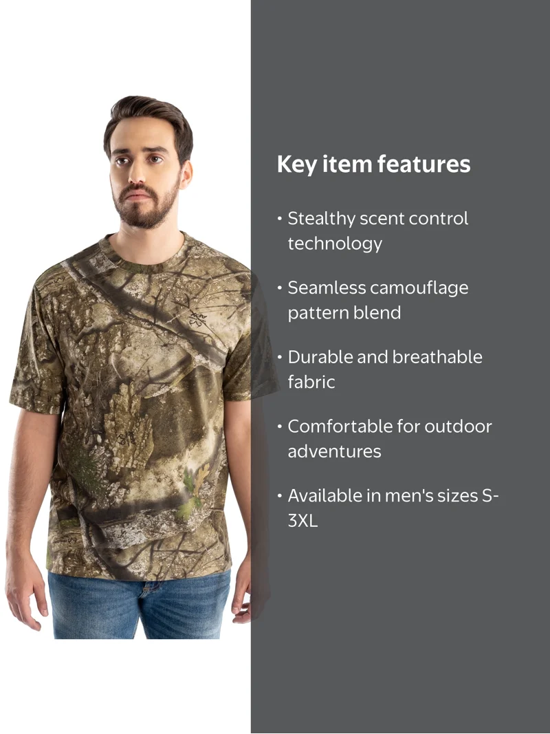 Realtree Men's 3XL Camo Hunting T-Shirt with Scent Control, Cotton