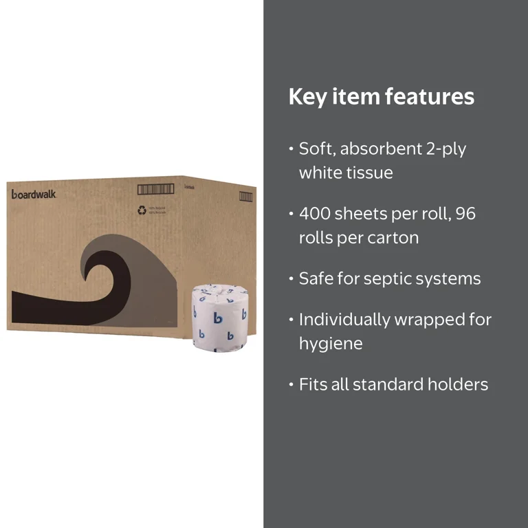 Boardwalk, Toilet Paper, Septic Safe, 400 Sheets per Roll