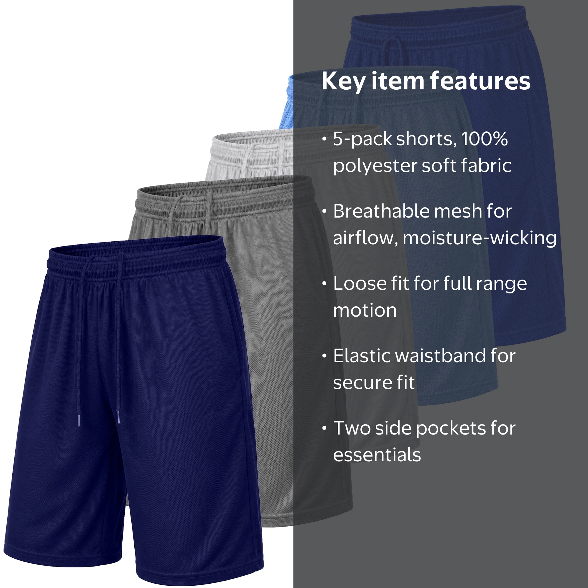 Galaxy Men's 5-Pack Lightweigh Breathable Moisture Wicking Mesh