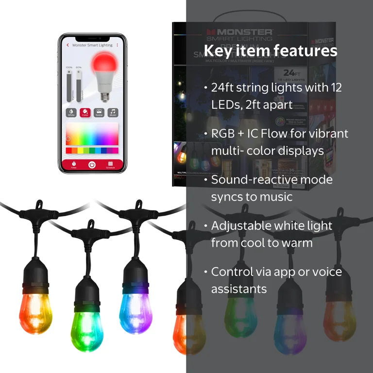 Monster, String Lights, Sound Reactive, Outdoor, 24ft - Walmart.com