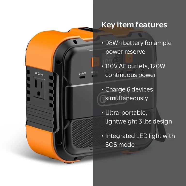Flashfish Portable Power Station 98Wh Solar Generator with LED