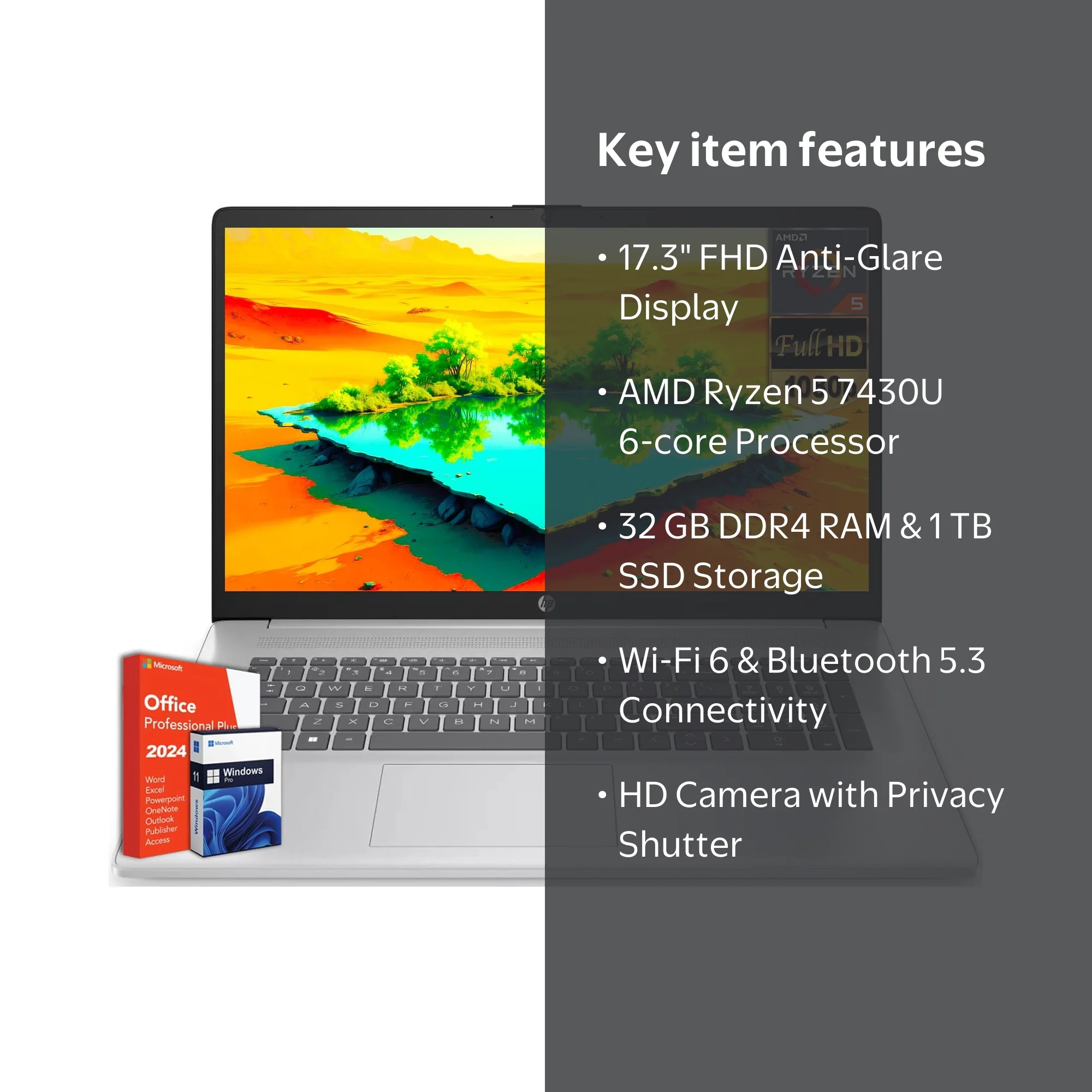 HP 17 inch Laptop, Microsoft Office 2024 Lifetime License