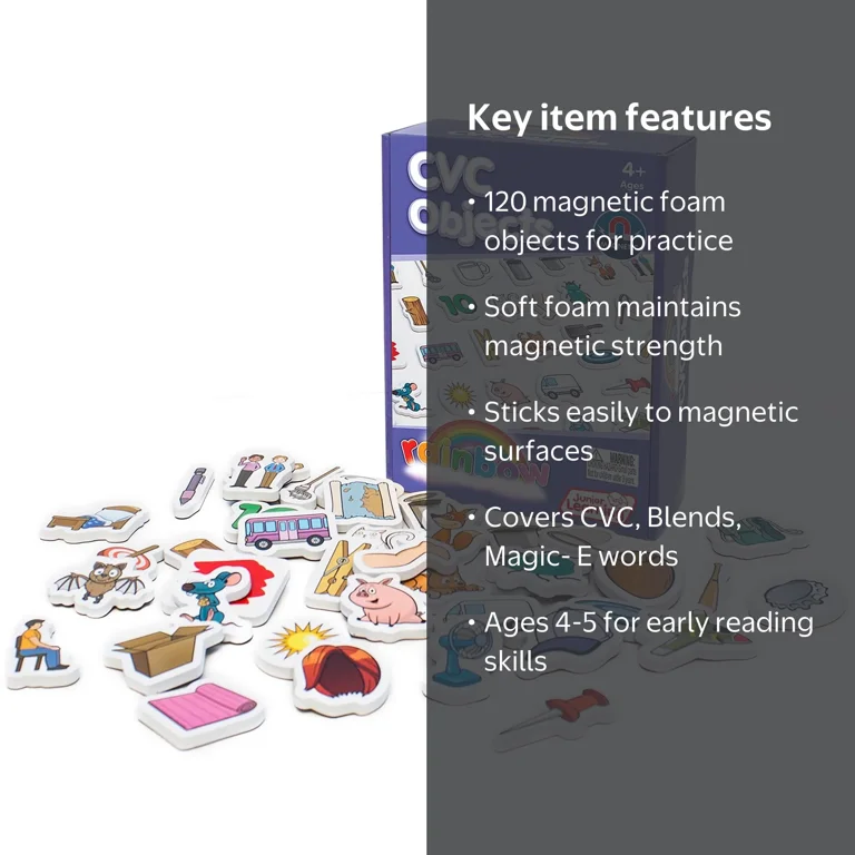 Junior Learning, Magnetic Foam Set, 40 Pieces, Rainbow CVC Objects