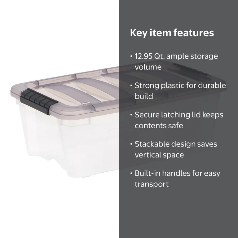 IRIS 12.95 Qt. Plastic Storage Bin with Lid, Stackable Storage