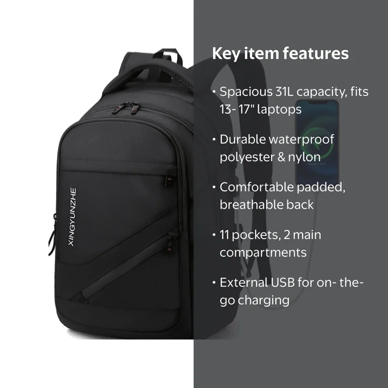 backpack waterproof with laptop compartment OIWAS 15.6" Lightweight Water-Resistant Travel Bag USB Port Black The backpack also offers USB Type Best Laptop Backpack | Tested