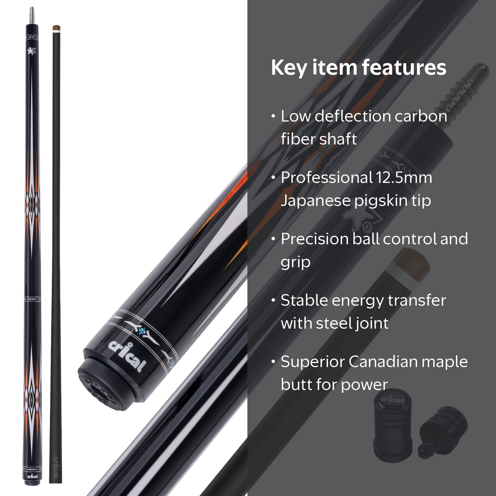 きなこ様】CRICAL カーボン キャロムキュー CR-01+ウエイトボルト4本 CRICAL Carbon Fiber Pool Cue Stick CXD Series Professional Pool