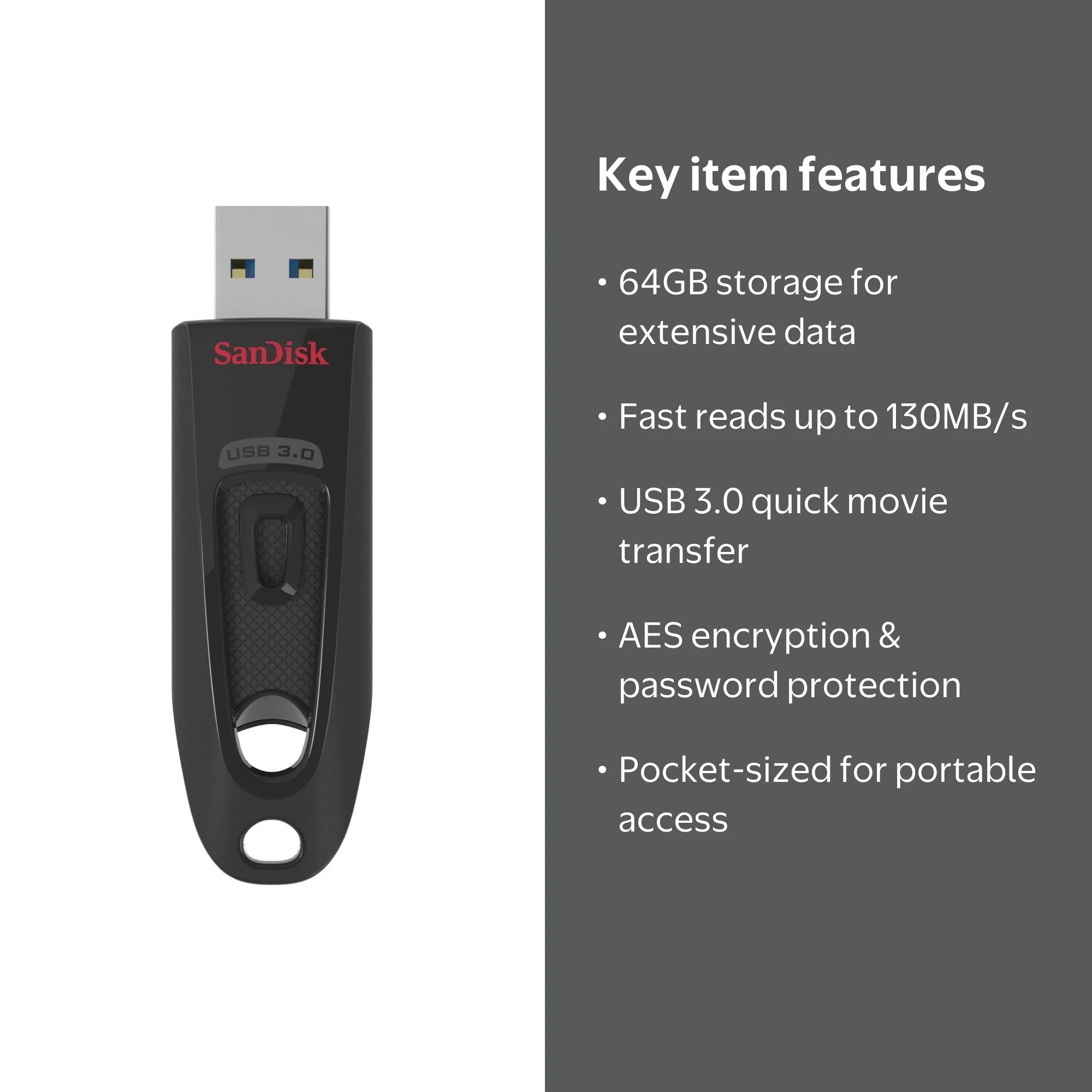 SanDisk 64GB Ultra USB 3.0 Flash Drive - High-Speed Thumb Memory