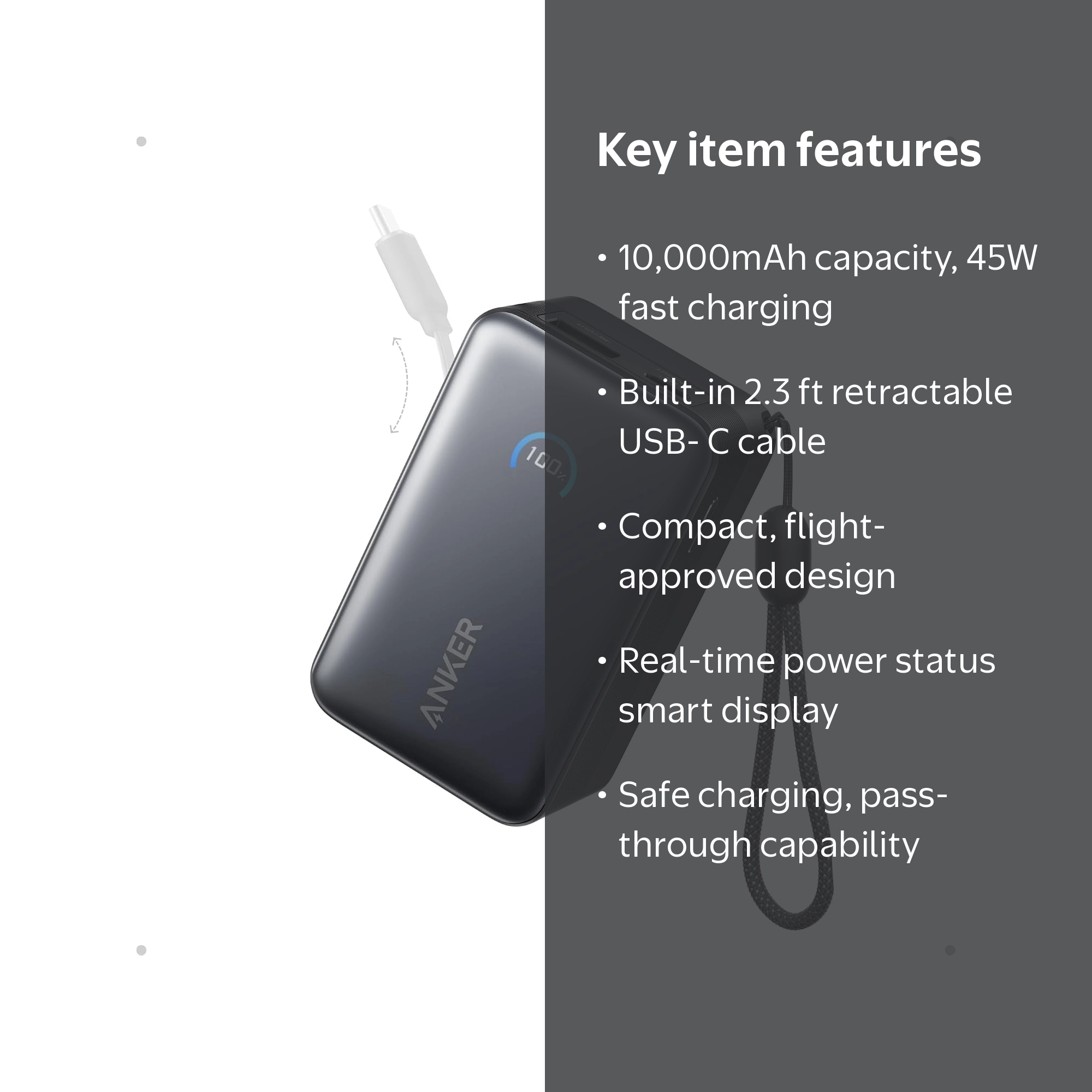 Anker Nano Power Bank, 10,000mAh Portable Charger with 2.3 ft