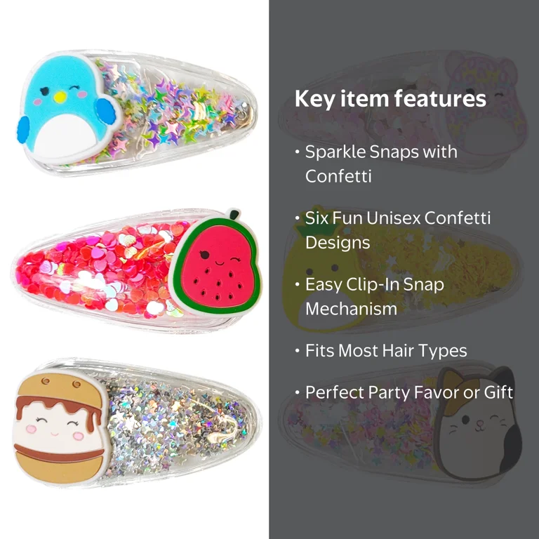 Squishmallow Confetti Unisex Confetti Hair Snaps for Most All Hair