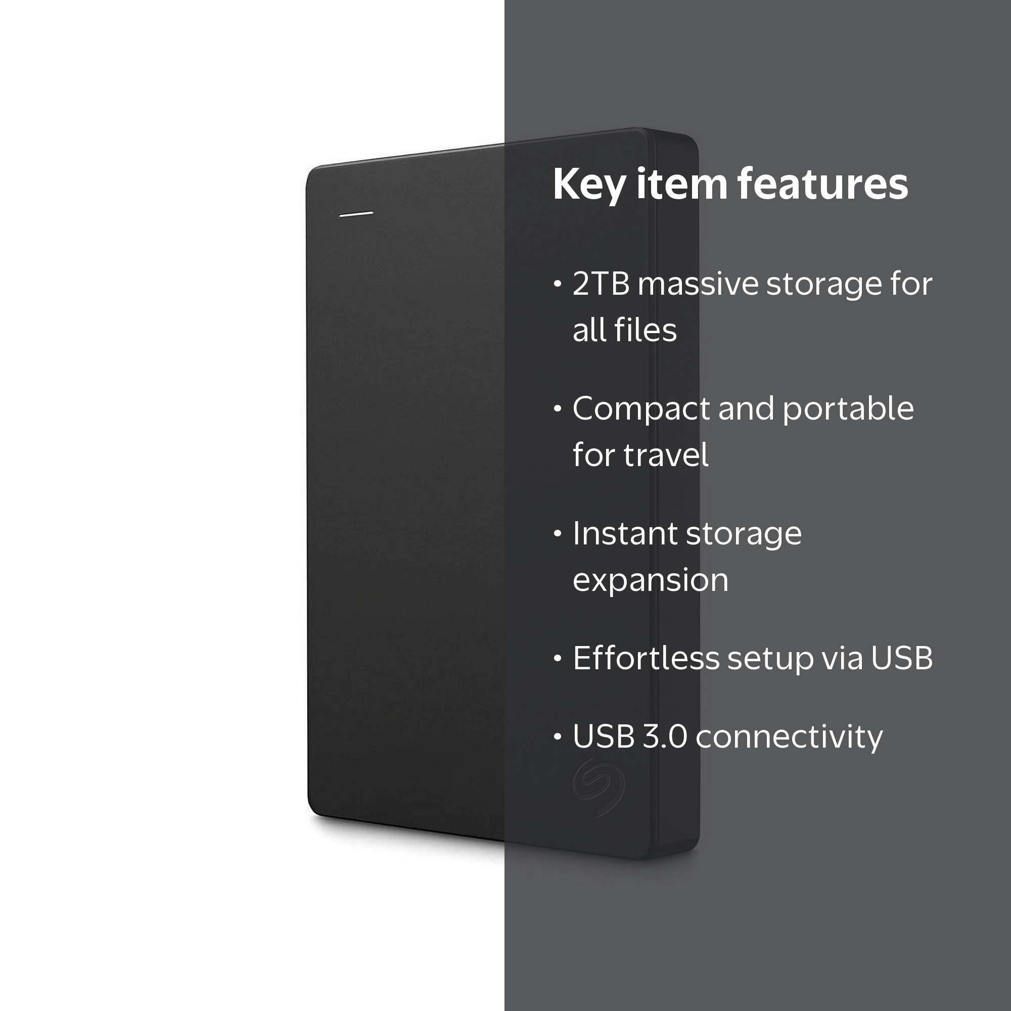 Seagate, Portable External Hard Drive, 2TB, USB 3.0, Black