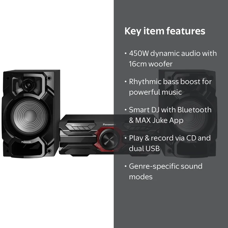 Panasonic SC-AKX320PNK 450W High Power Audio System with CD Player